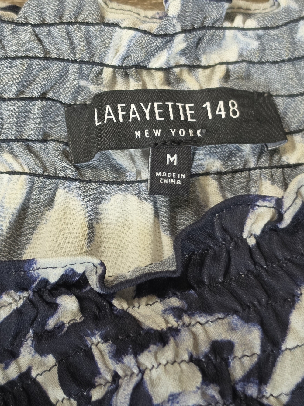 Lafayette 148 New York Raelyn Off-Shoulder Blouse Womens M Navy White Floral Flo - Picture 7 of 13